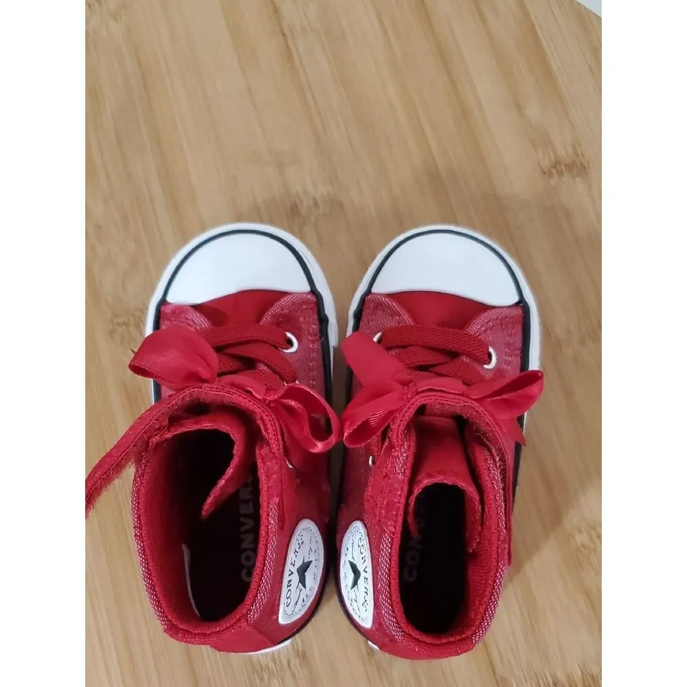 Converse CTAS 1V High Top Toddler Sneakers Red Bow Size 5 NIB